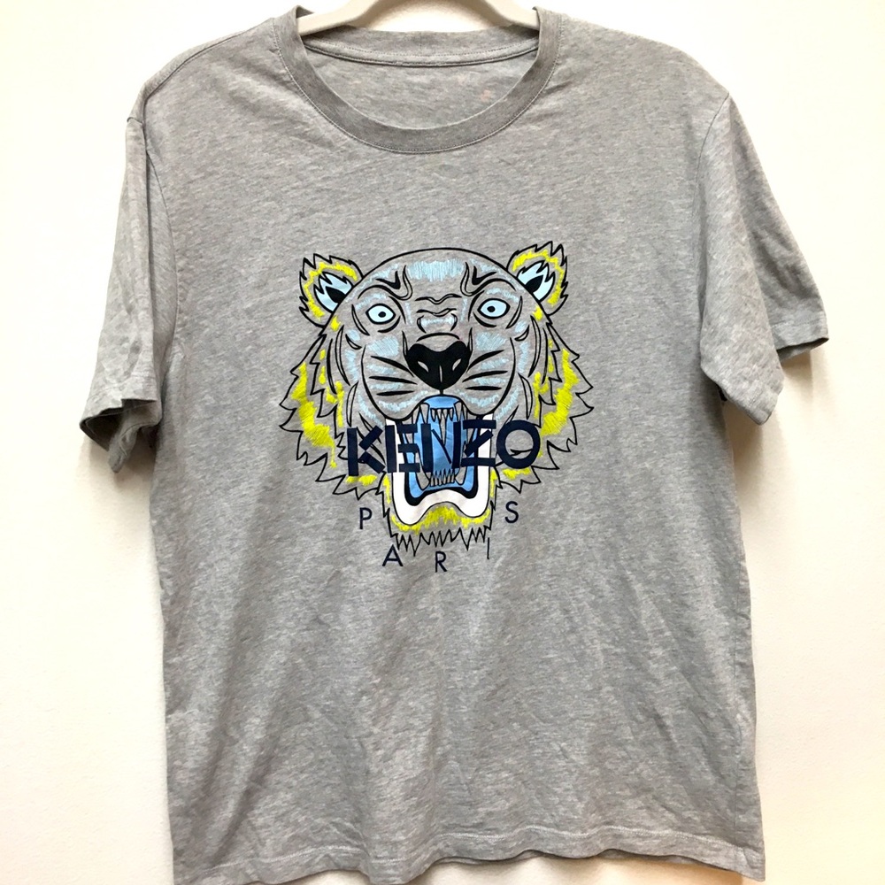 Kenzo Paris Tiger Graphic Short Sleeve T-Shirt Medium Gray 100% Cotton